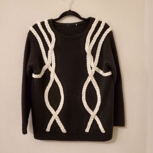 Black and White Sweater With Knit Design